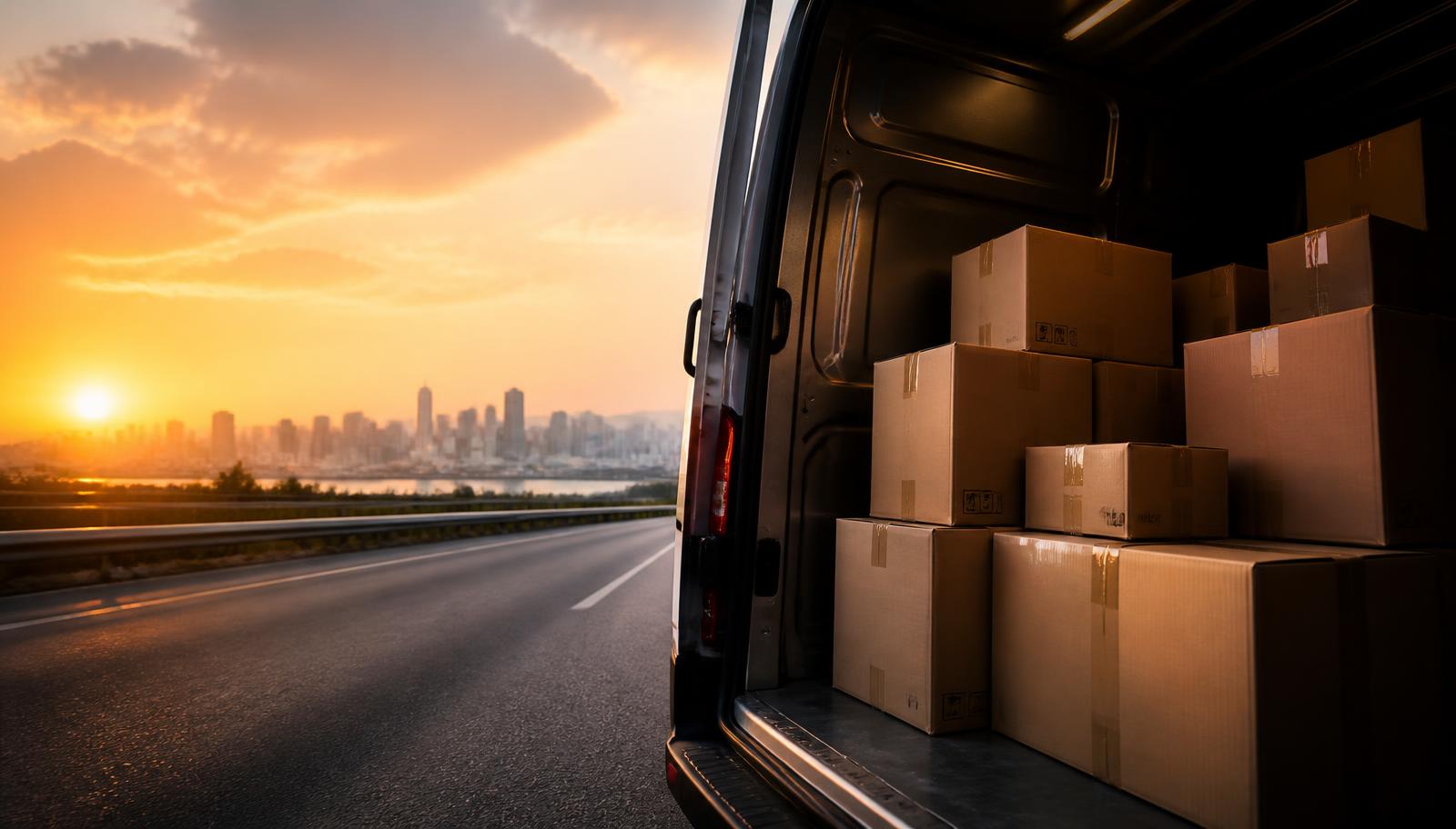 Vehículo de entrega con cajas listo para iniciar ruta